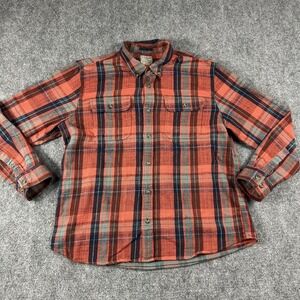 LL Bean Shirt Mens XL Orange Plaid Flannel Long Sleeve Button Front Casual‎